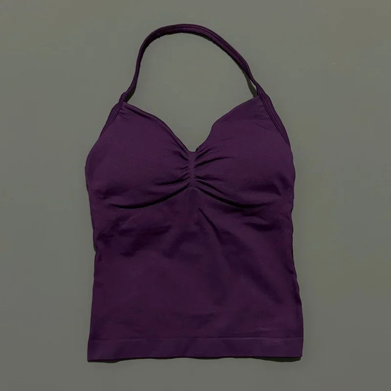 NCOYOE Women Gym Tank Top Sports V Neck Seamless Slim Fit Longline Yoga Top Running Fitness Workout Activewear Top
