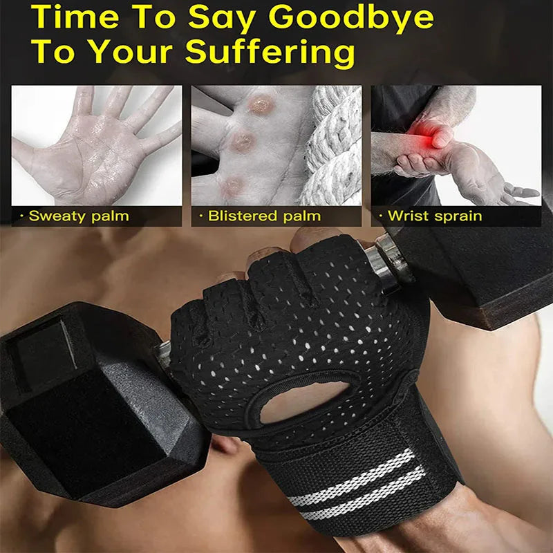 Men's and Women's Half Finger Cycling Gloves Anti Slip and Breathable Cycling Accessories Gym Exercise Wristband Gloves