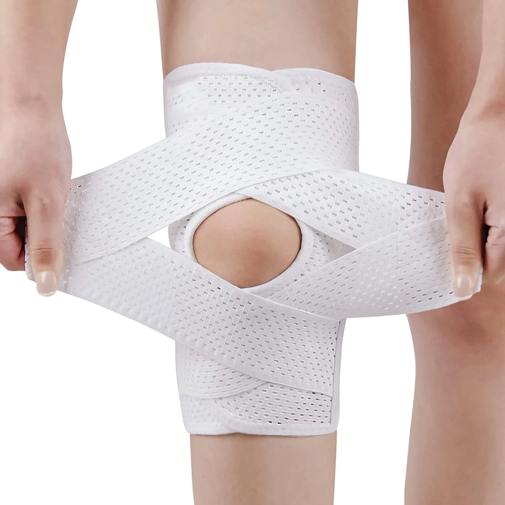 1pc Adjustable Compression Knee Brace with V-Shaped Cross Strap 4 Spring Side Stabilizers Breathable Knee Support for Stability