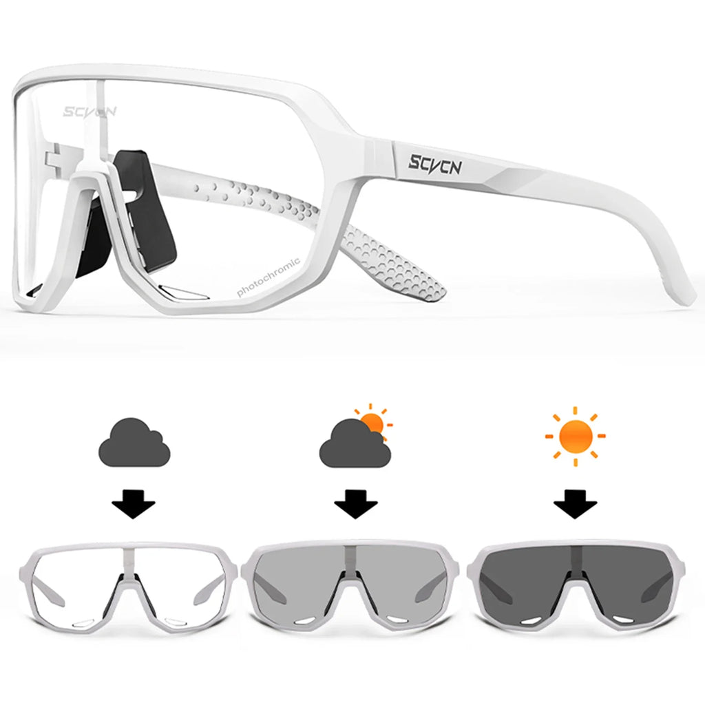 SCVCN Men Bike Photochromic Glasses Cycling Sunglasses for Women Sports Running MTB Biking Eyewear Road Mountain Bicycle Goggle