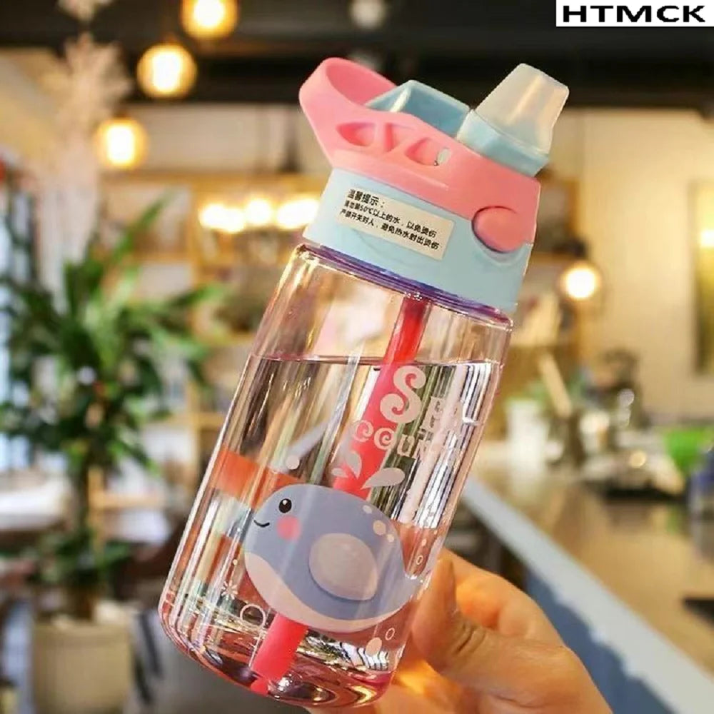 480ML Kids Cartoon Sippy Cup LeakProof Straw Water Bottle Handheld Portable Drinking Vessel for Outdoor Sports Children DailyUse