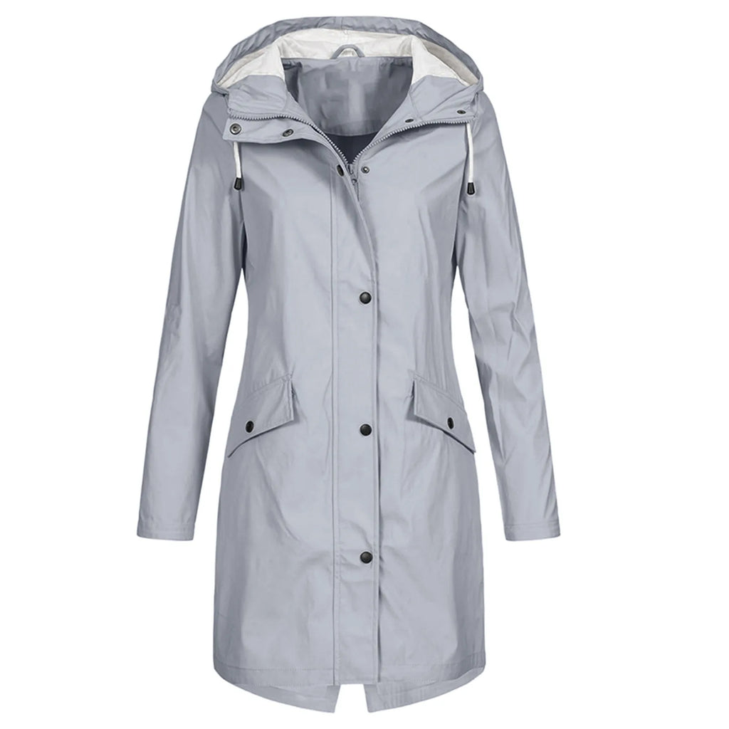 Women Waterproof Zipper Rain Jacket Solid Color Ladies Outdoor Mountaineering Lightweight Raincoats Plus Size XS-3XL