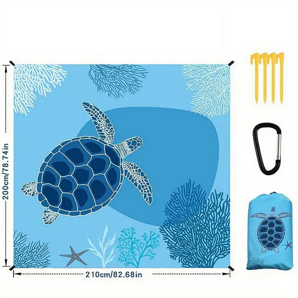 Extra Large Size Beach Blanket with Stakes & Bag Lightweight Waterproof Camping Mat Quick-Dry Picnic Blanket for Outdoor Travel