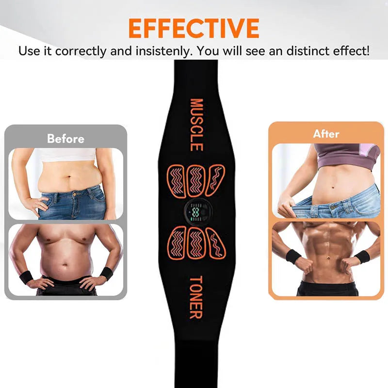 Abdominal Muscle Toner EMS Muscle Stimulator Electric Toning Belt Waist Trainer USB Recharge Body Weight Loss Fitness Massager