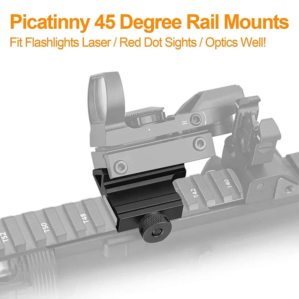 Tactical 45 Degree Rail Mount Offset 4 Slots 21mm Picatinny Side Rail for Flashlights Red Dot Sight Optics Mount