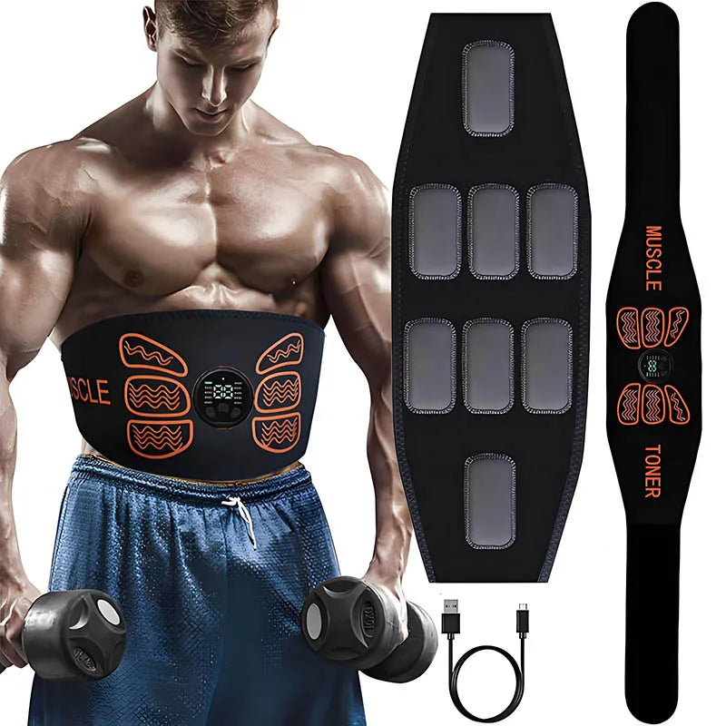 Abdominal Muscle Toner EMS Muscle Stimulator Electric Toning Belt Waist Trainer USB Recharge Body Weight Loss Fitness Massager