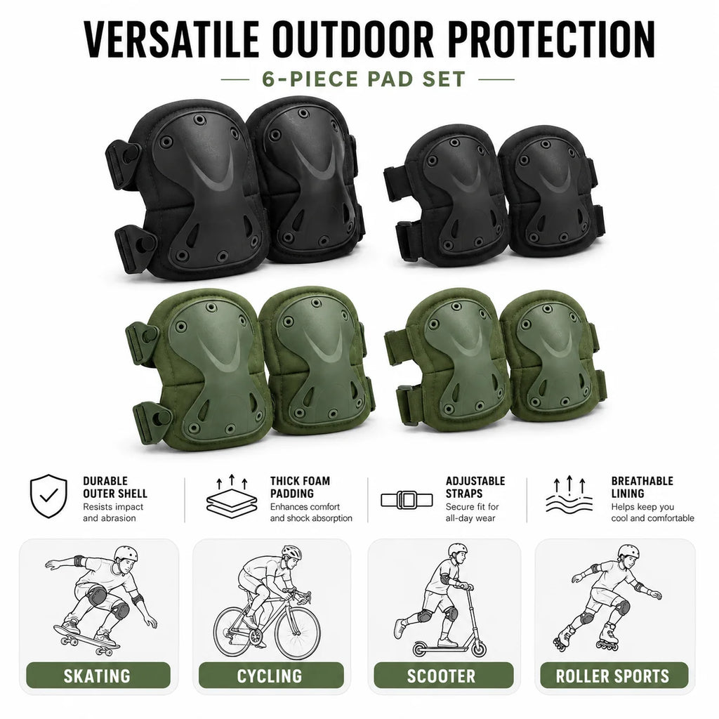 2Pcs Protective Pads Set Knee Elbow Pads Adjustable Straps Hard Shell for Skating Cycling Scooter Outdoor Sports Safety Gear Kit