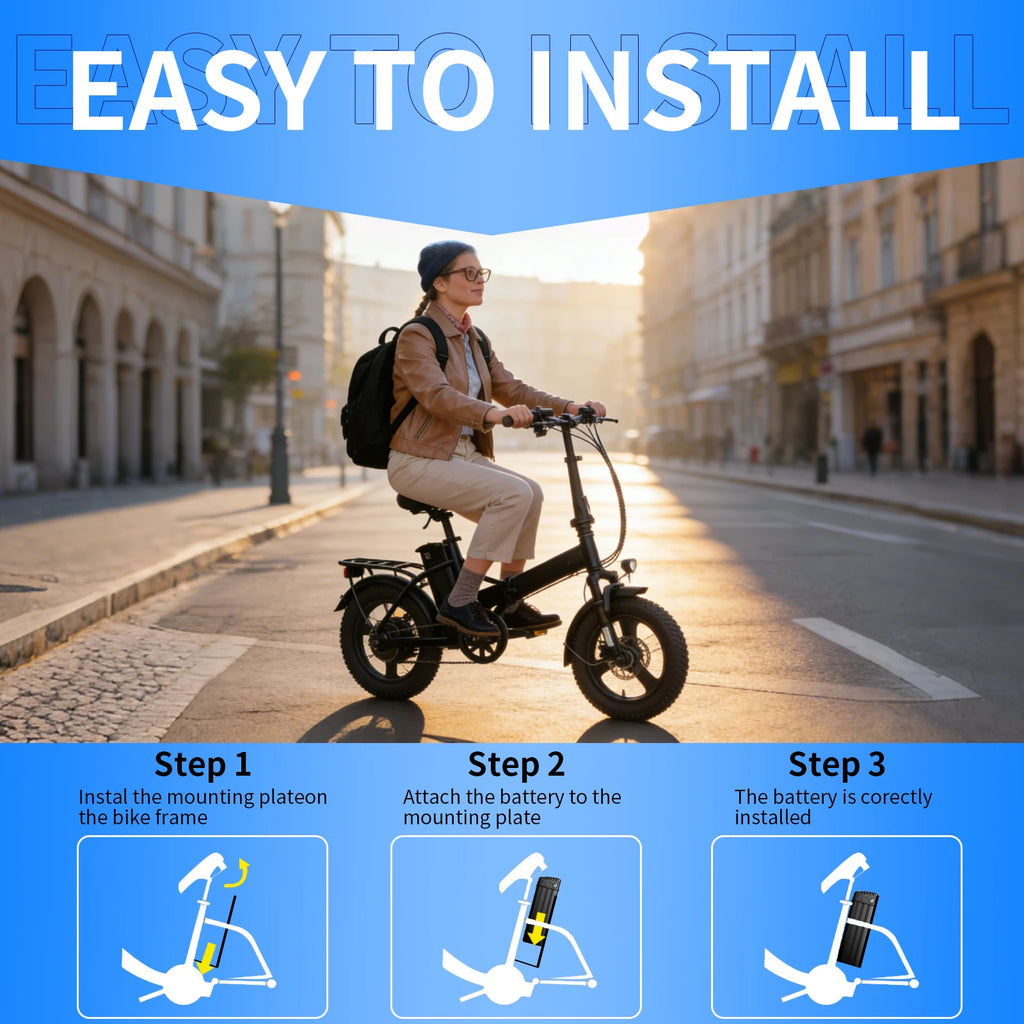 RQTBPOW 48V E-bike Battery, 12Ah/15Ah/20Ah/25Ah E-bike Battery with 3A Charge/Safe Lock/Indicator Light for 0-1200W Electric Bike/Folding Bike/Mountain Bike