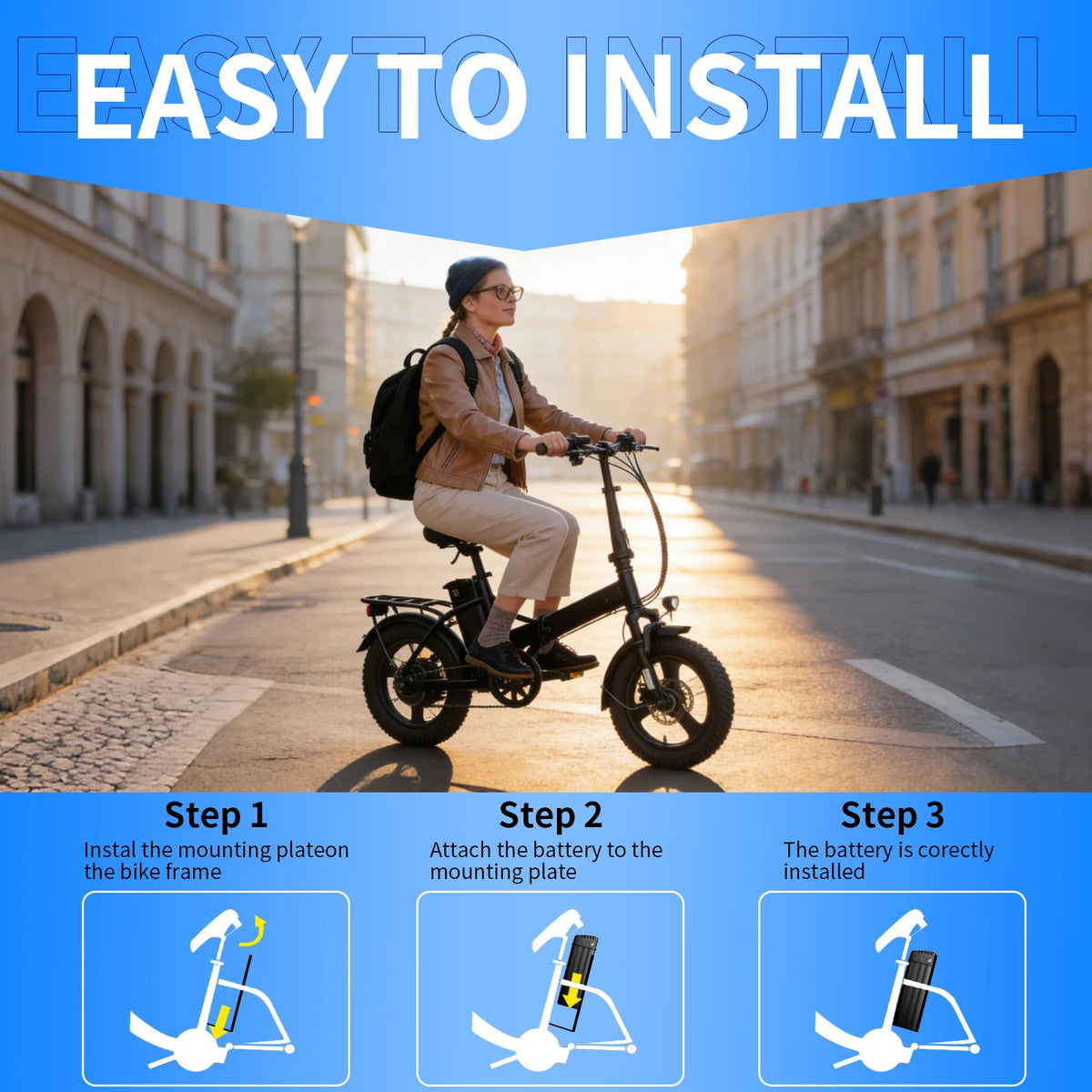 RQTBPOW 48V E-bike Battery, 12Ah/15Ah/20Ah/25Ah E-bike Battery with 3A Charge/Safe Lock/Indicator Light for 0-1200W Electric Bike/Folding Bike/Mountain Bike