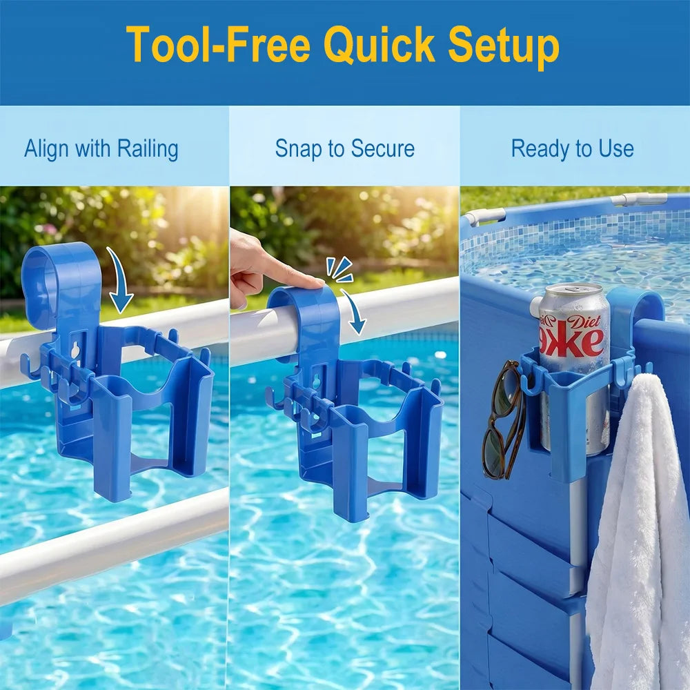 Pool Cup Holder Poolside Hanging Storage Basket with Hooks No Drill Hanging Organizer Plastic Drinks Cup Holder Pool Accessories