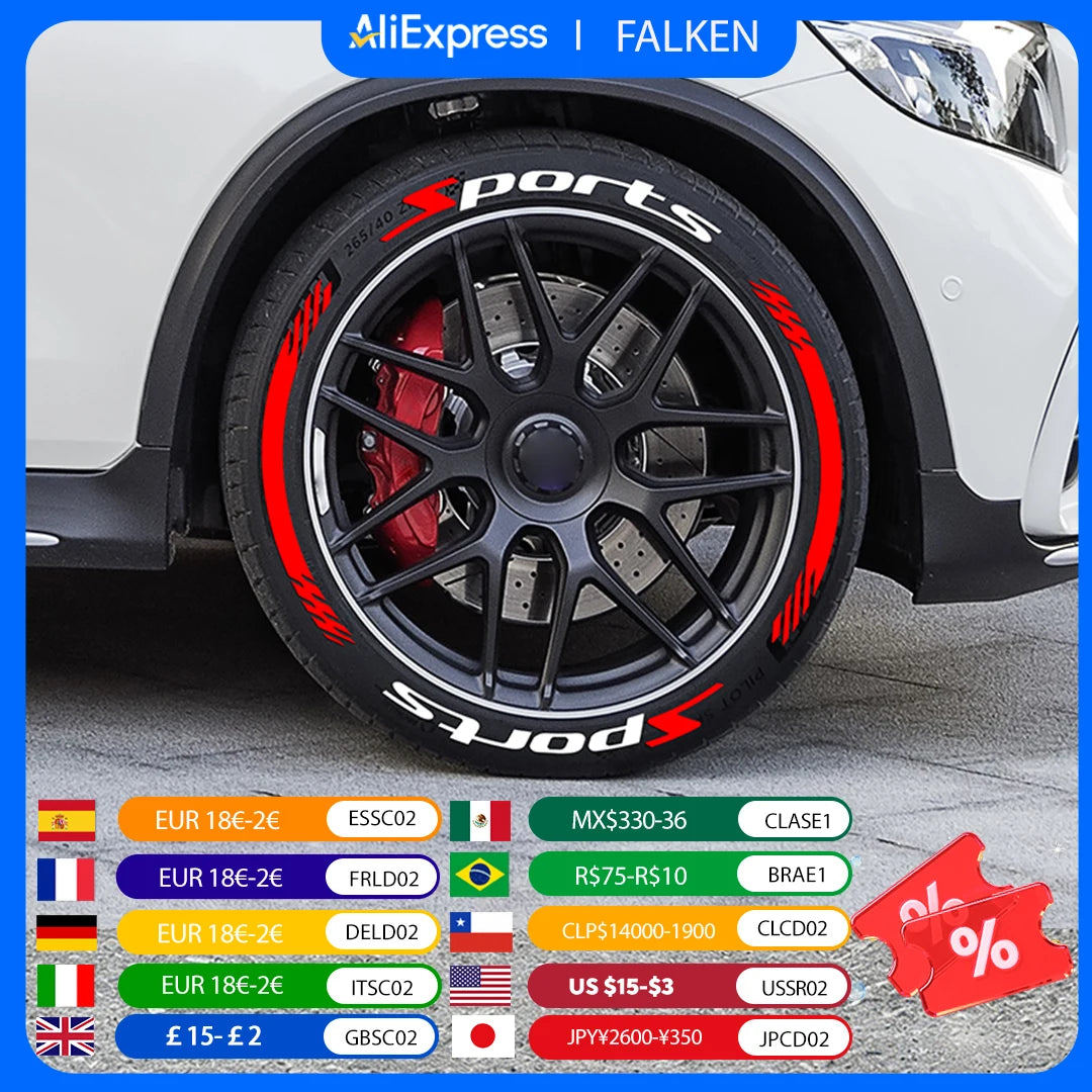 SPORTS Tire Letter Stickers 8PCS for 4 Wheels Universal Rubber Tire Decals Racing JDM Wheel Sidewall Car Accessories DIY