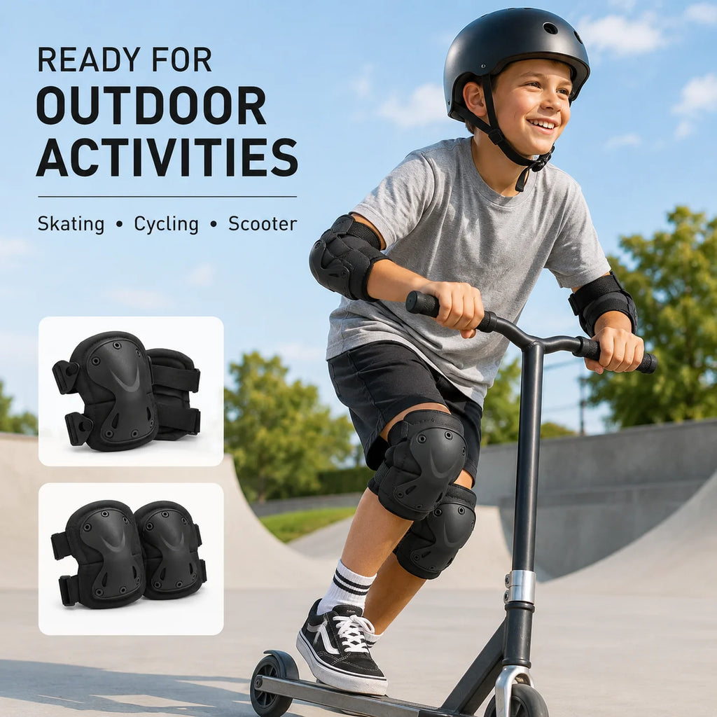 2Pcs Protective Pads Set Knee Elbow Pads Adjustable Straps Hard Shell for Skating Cycling Scooter Outdoor Sports Safety Gear Kit