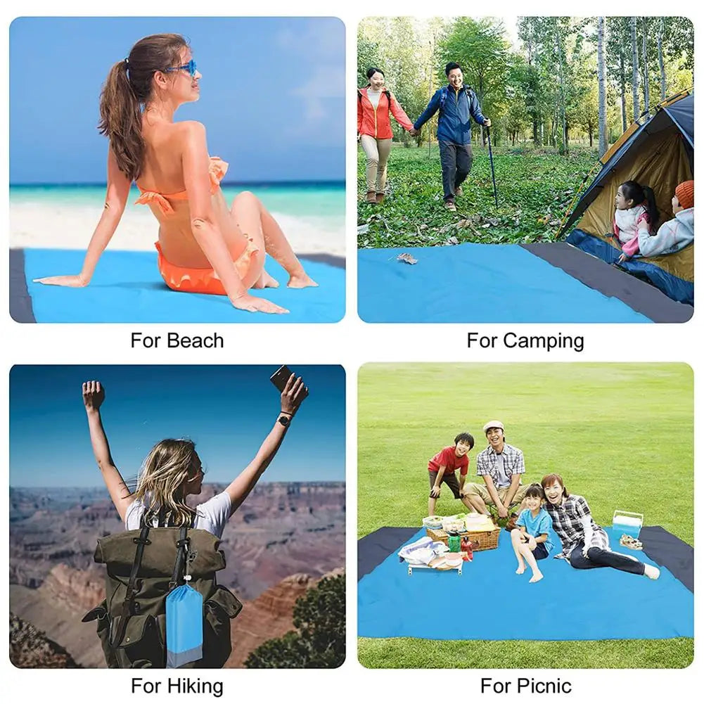 Extra Large Size Beach Blanket with Stakes & Bag Lightweight Waterproof Camping Mat Quick-Dry Picnic Blanket for Outdoor Travel