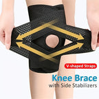 1pc Adjustable Compression Knee Brace with V-Shaped Cross Strap 4 Spring Side Stabilizers Breathable Knee Support for Stability