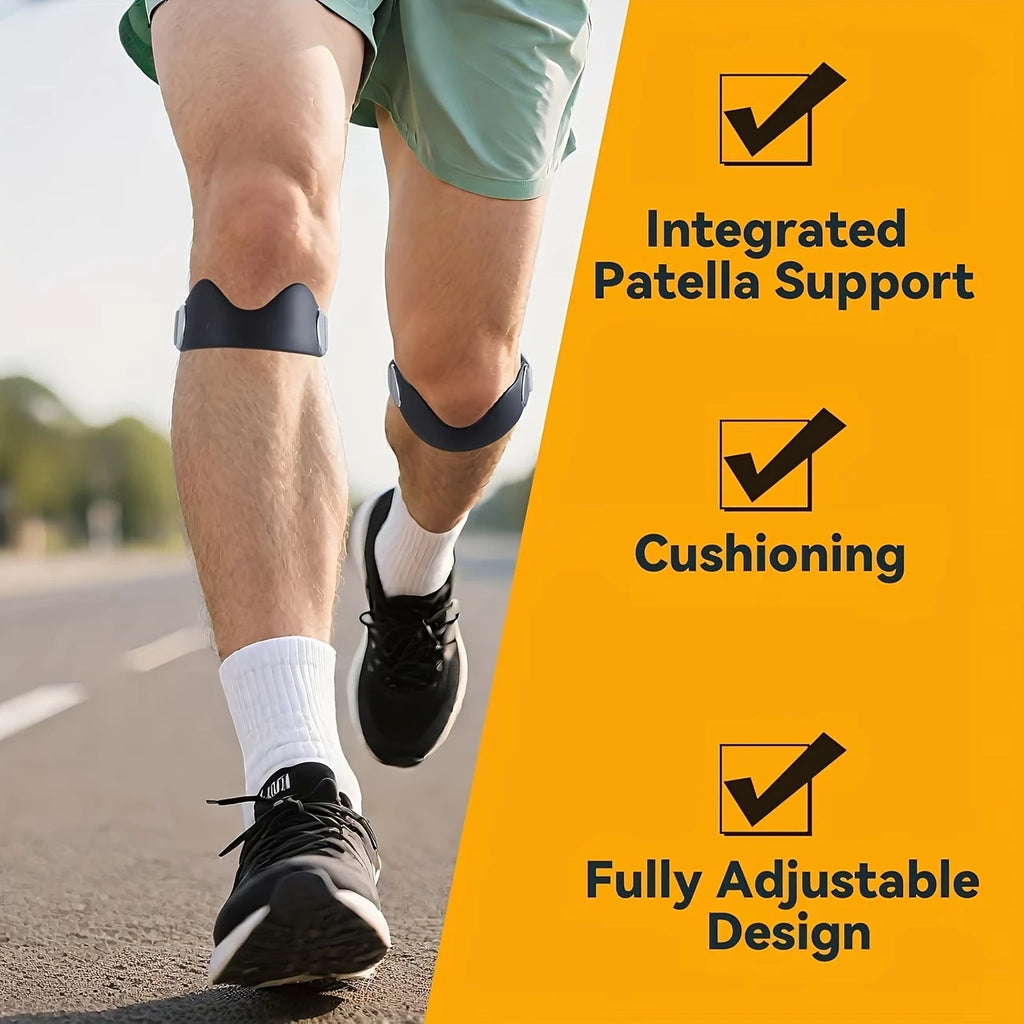 2-Pack Patella Straps with Adjustable Metal Buckle, Non-Slip Silicone Compression Patellar Tendon Support, Knee Brace for Running, Jump Rope, Badminton, Mountaineering, Unisex Shock-Absorbing Compression Patella Support Band