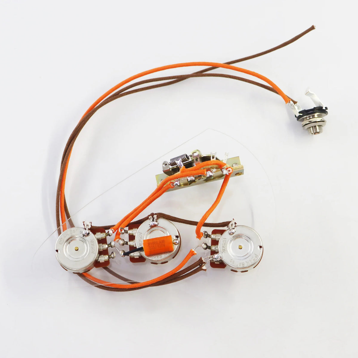 SSS Guitar Standard Wiring Kit (1 Volume/2 Tone, with 5-Position Mechanical Pickup Selector Switchs 6mm 24-Tooth 250kΩ Brass)