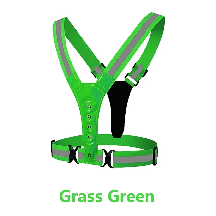 Adjustable Elastic Flashing LED High Visibility Reflective Vest Outdoor Sports Cycling Safety Night Running Vest