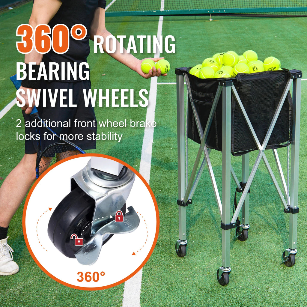 SucceBuy Foldable Tennis Ball Cart Holds 150/180 Tennis Balls Basket Hopper with Wheels for Sports Teaching Baseball Trolley