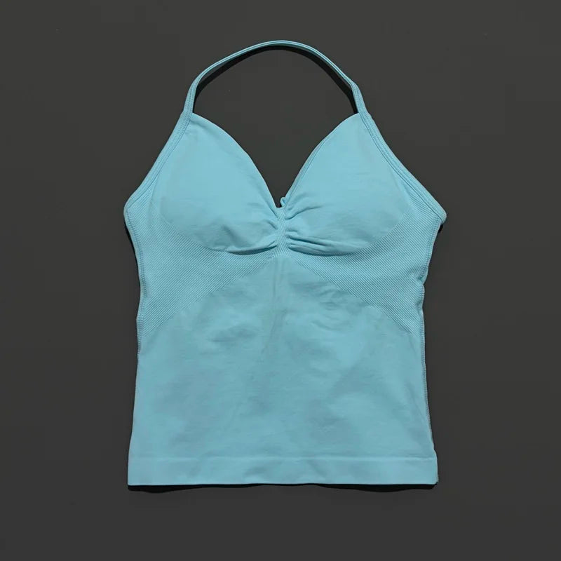 NCOYOE Women Gym Tank Top Sports V Neck Seamless Slim Fit Longline Yoga Top Running Fitness Workout Activewear Top