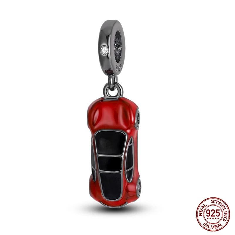 Fashion 100% 925 Silver Red Motorcycle Sports Car SUV Bus Charms Beads For Women Fit DIY Pan Bracelets Party Birthday Jewelry