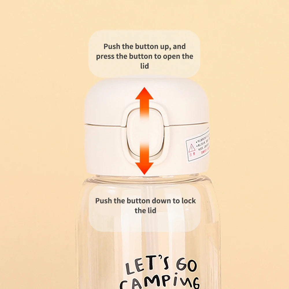 520-600ML Transparent Creative Printed Plastic Water Bottle Bouncing Straw Sports Cup Outdoor Travel Portable Water Bottle Regal