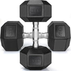 Rubber Hex Dumbbell Hand Weight, 30-75LB Dumbbells Rubber Coated Cast Iron Hex Black Dumbbells, Weights Dumbbells Set,1Pair/2Pcs