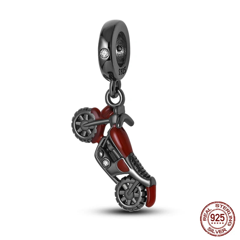 Fashion 100% 925 Silver Red Motorcycle Sports Car SUV Bus Charms Beads For Women Fit DIY Pan Bracelets Party Birthday Jewelry