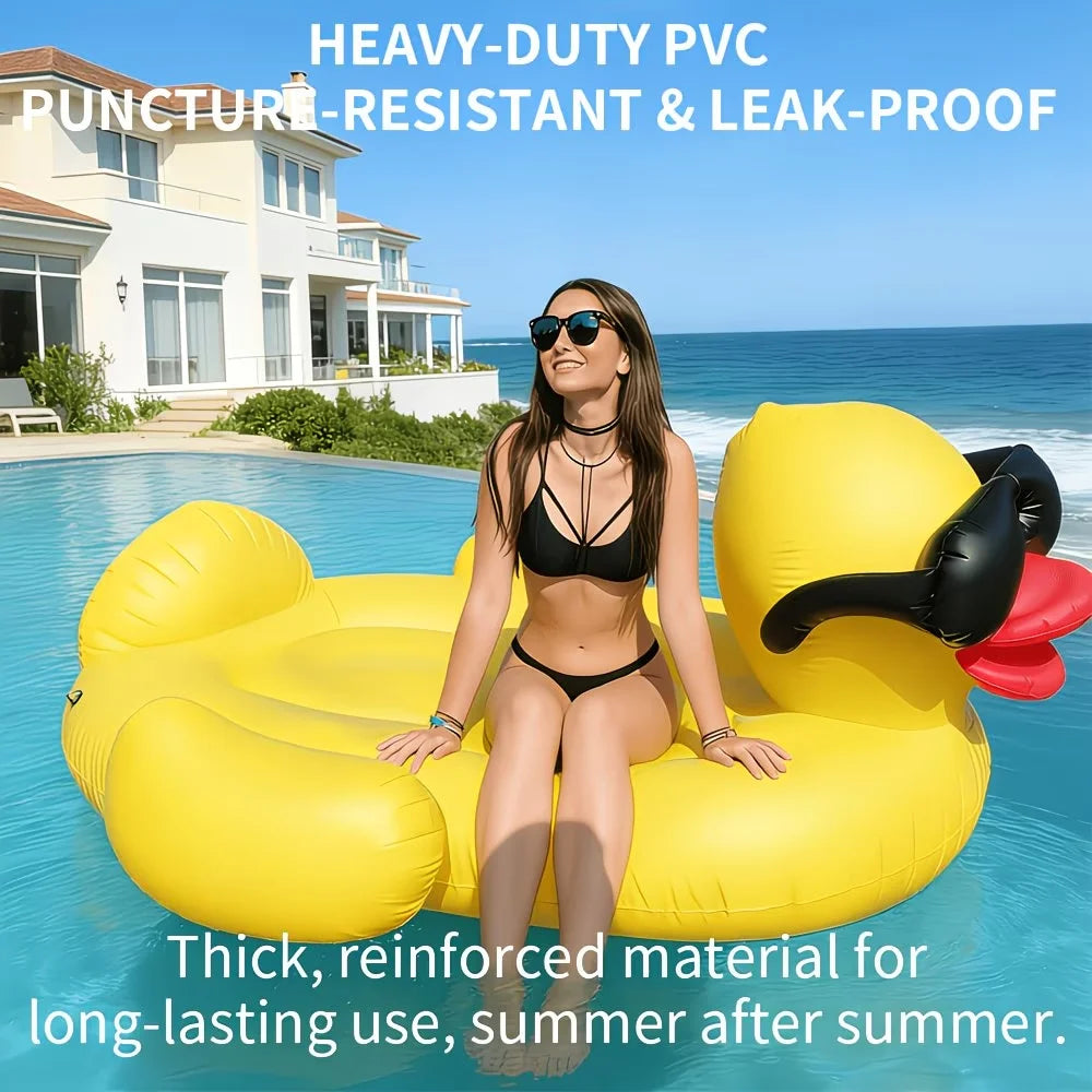 Enormous Inflatable Glasses Yellow Duck Pool Float, Heavy Duty Anti-Rollover Floatie for Adults, Large Pool Floats for Summer Pool Party Lake Beach Travel