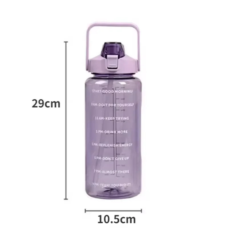 2 Liters Straw Plastic Water Bottle Large Portable Travel Bottle Sports Fitness Cup High Value Big Fat Cup Adult Universal