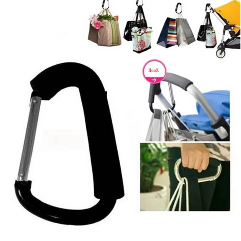 Black Carabiner Stroller Hooks Organizer Aluminum D Ring Spring Snap Keychain Clip Carry Handle for Hanging Purses Shopping Bags