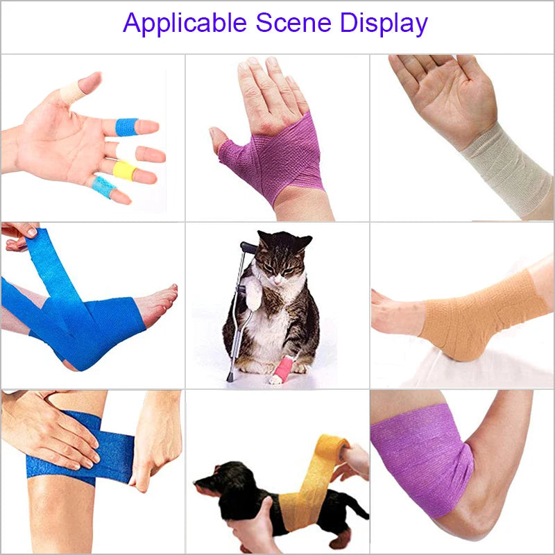 Black Colorful Self Adhesive Elastic Bandage 4.8m Sports Wrap Tape For Knee Support Pads Finger Ankle Palm Wrist Pet Tattoo