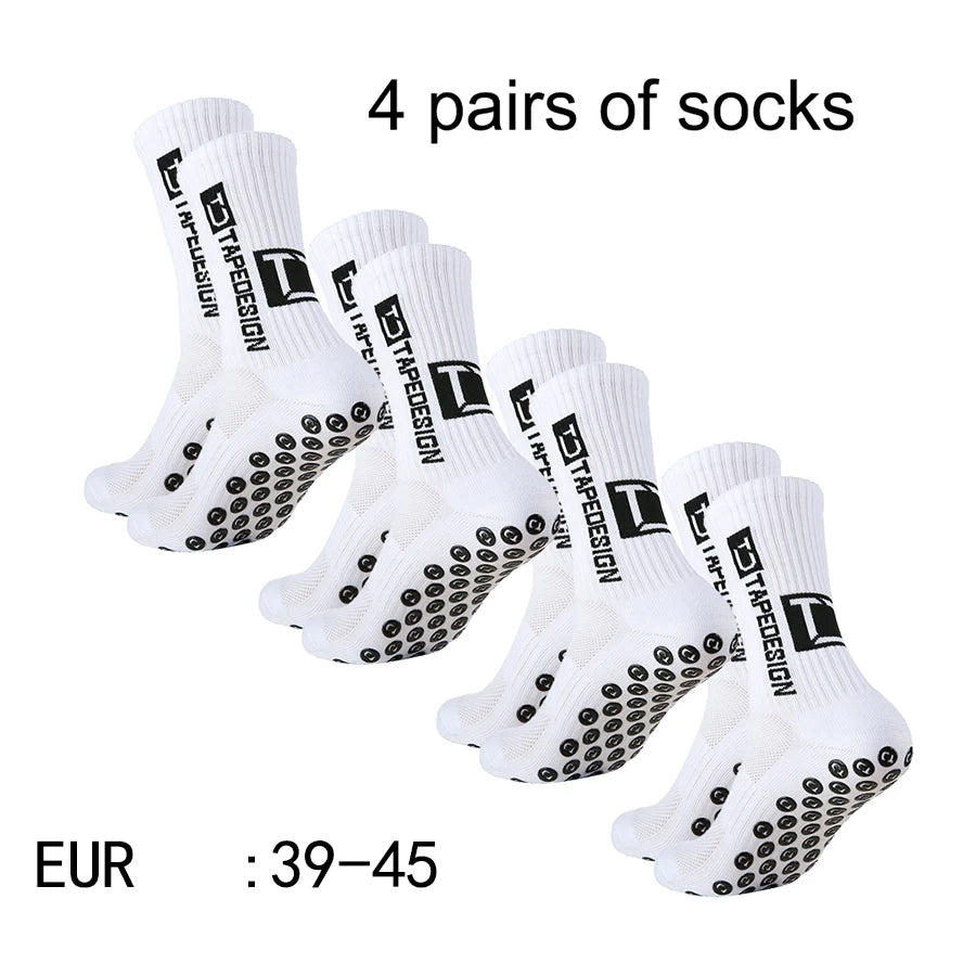 4 Pairs of New TC Mid Tube Glued Football Socks for Sports Training and Competition, Non Slip and Breathable Socks