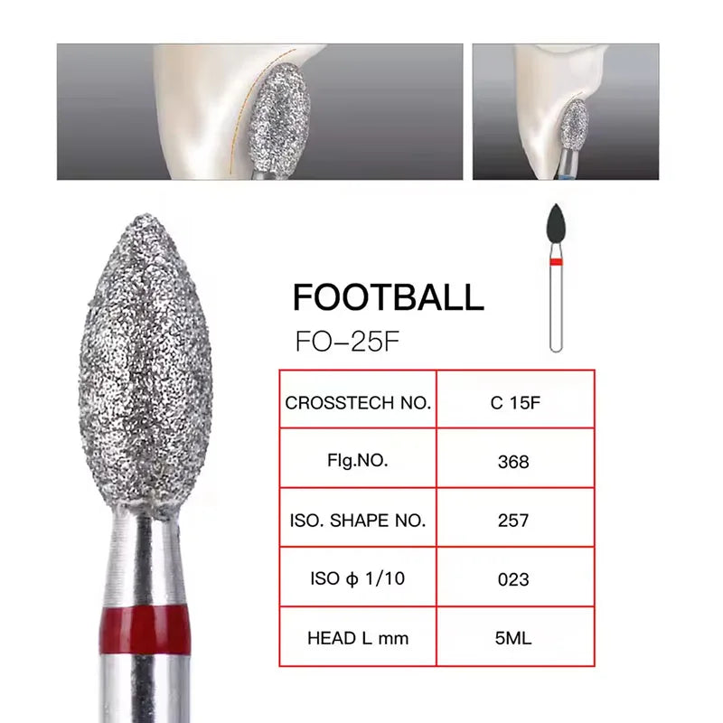 10Pcs/Box Dental Diamond Burs Fine Drills Football Shape Model 368-023F/379-023F for High Speed Handpiece Dentist Material Tool
