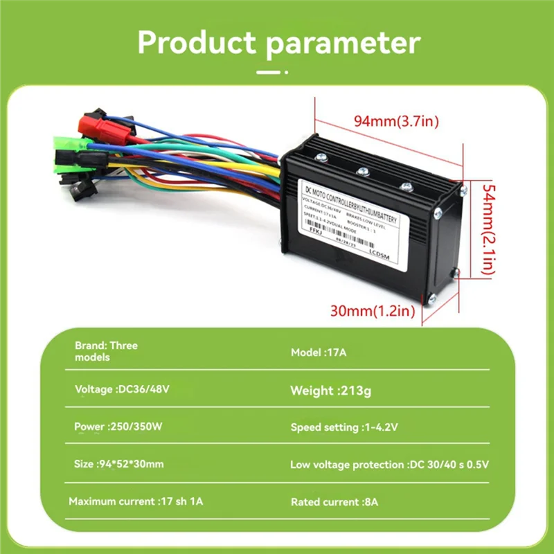 ABME 36V 48V 250W 350W 17A Three Mode Brushless Controller With Speed Limit Line For Ebike Electric Scooter