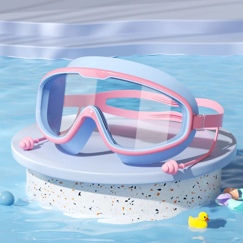 Kids Swimming Goggles Big Frame HD View Anti-fog Waterproof Children's Swim Goggles Boys and Girls Multi-color to Choose
