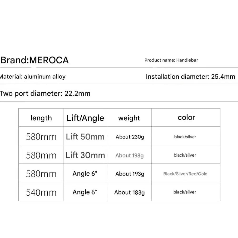 MEROCA Bike Handlebar 25.4X540/580mm Aluminum Alloy Bicycle Riser Handlebar Straight/Swallow Cycling Accessories