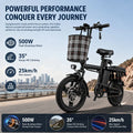 Foldable Electric Bike for Adults 500W 48V 15Ah 14" Tires 8 Shock Absorbers Portable Commuter E-Bicycle Folding Scooter