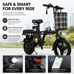 Foldable Electric Bike for Adults 500W 48V 15Ah 14" Tires 8 Shock Absorbers Portable Commuter E-Bicycle Folding Scooter