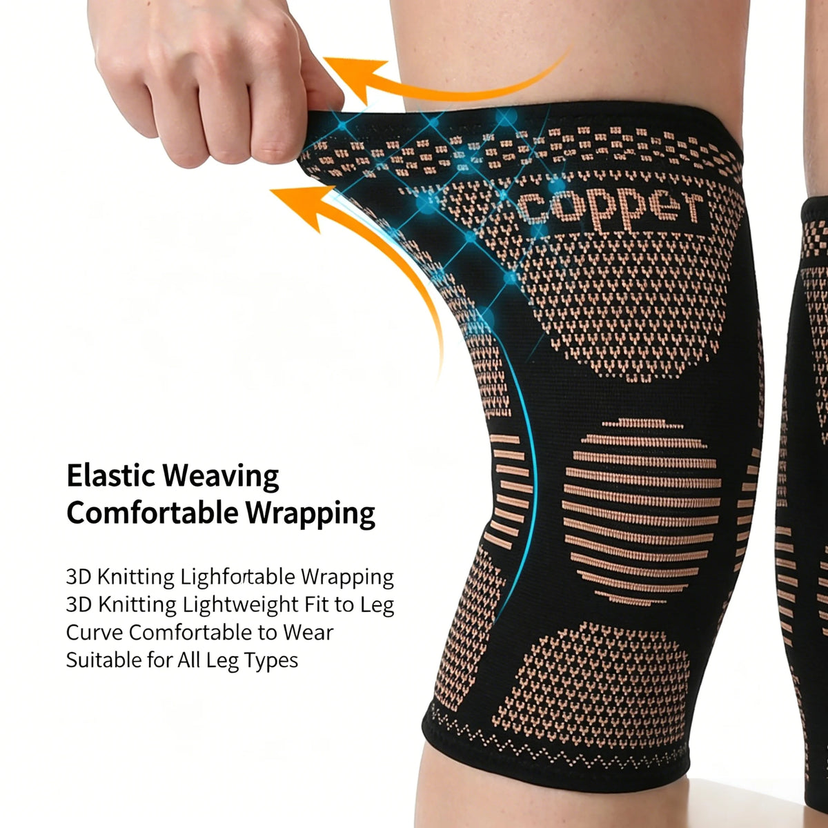 Copper Fiber Nylon Knitted Sports Knee Pads Elastic Breathable Basketball Sports Knee Pads Made of Copper Ion for Knee Support
