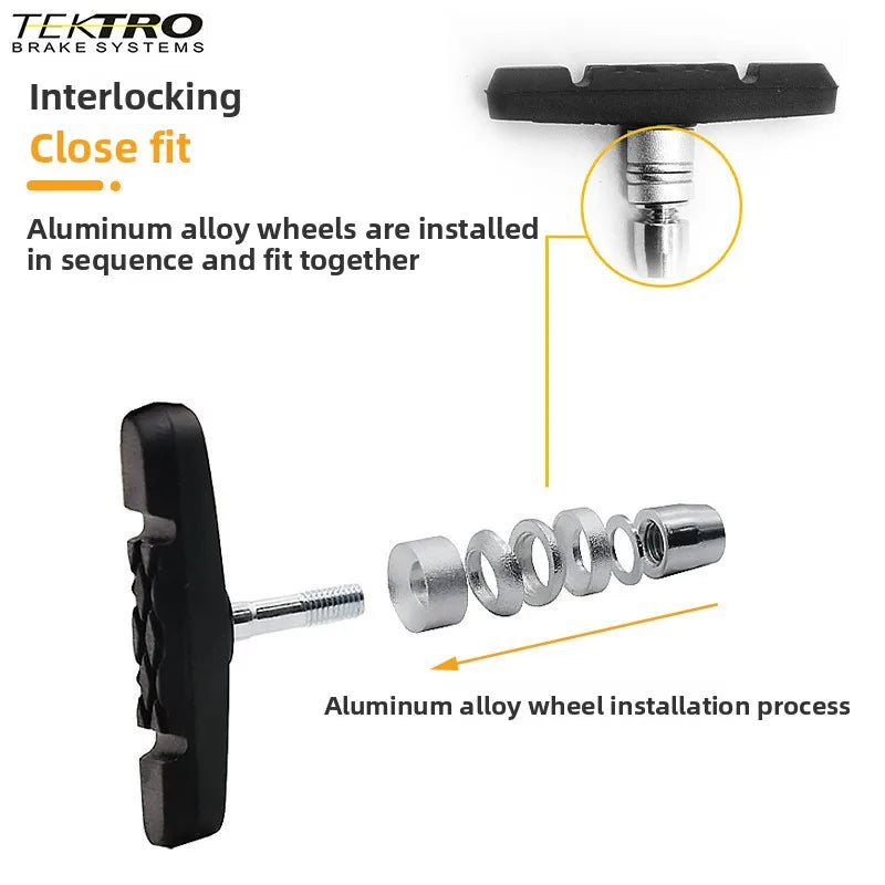 TEKTRO 836.12 Bike Brake Pads for V-Brake, Quiet Wear-Resistant Brake Shoes for Mountain Bike Bicycle Aluminum Rim Bicycle Parts