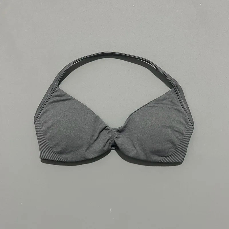 Histello Sports Strappy Bra Women Yoga Tank Bra Seamless High Support Fitness Workout Top Running Exercise Halter Gym Bras