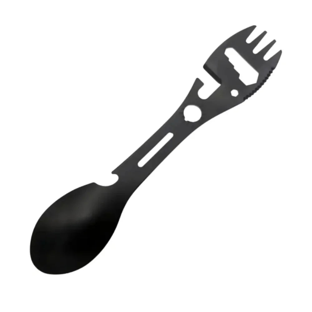 Multifunctional Outdoor Spoon Fork Tool 10 in 1 Survival Kit with Wrench Saw Edge Practical Fork Knife Spoon Bottle/Can Opener