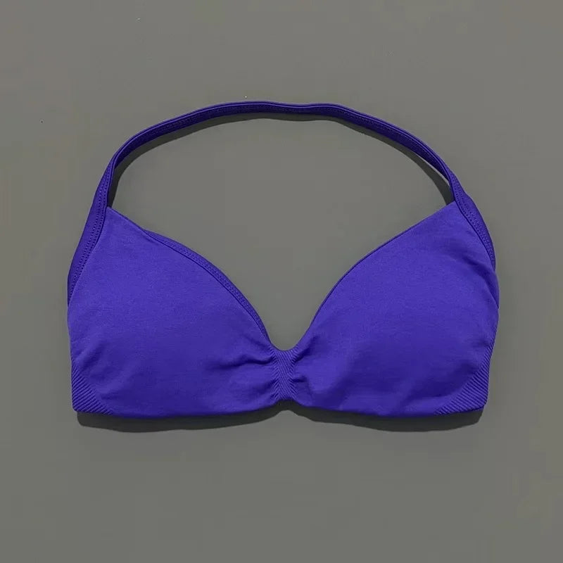 Histello Sports Strappy Bra Women Yoga Tank Bra Seamless High Support Fitness Workout Top Running Exercise Halter Gym Bras