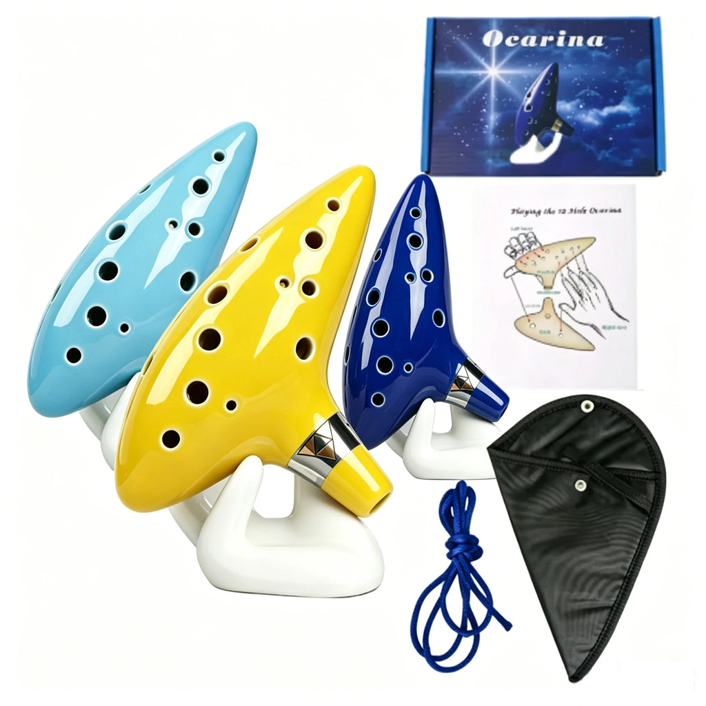 Miwayer Professional Alto C Ceramic Ocarina, 12 Tones Portable Musical Instrument with Storage Bag Neck String Music Book