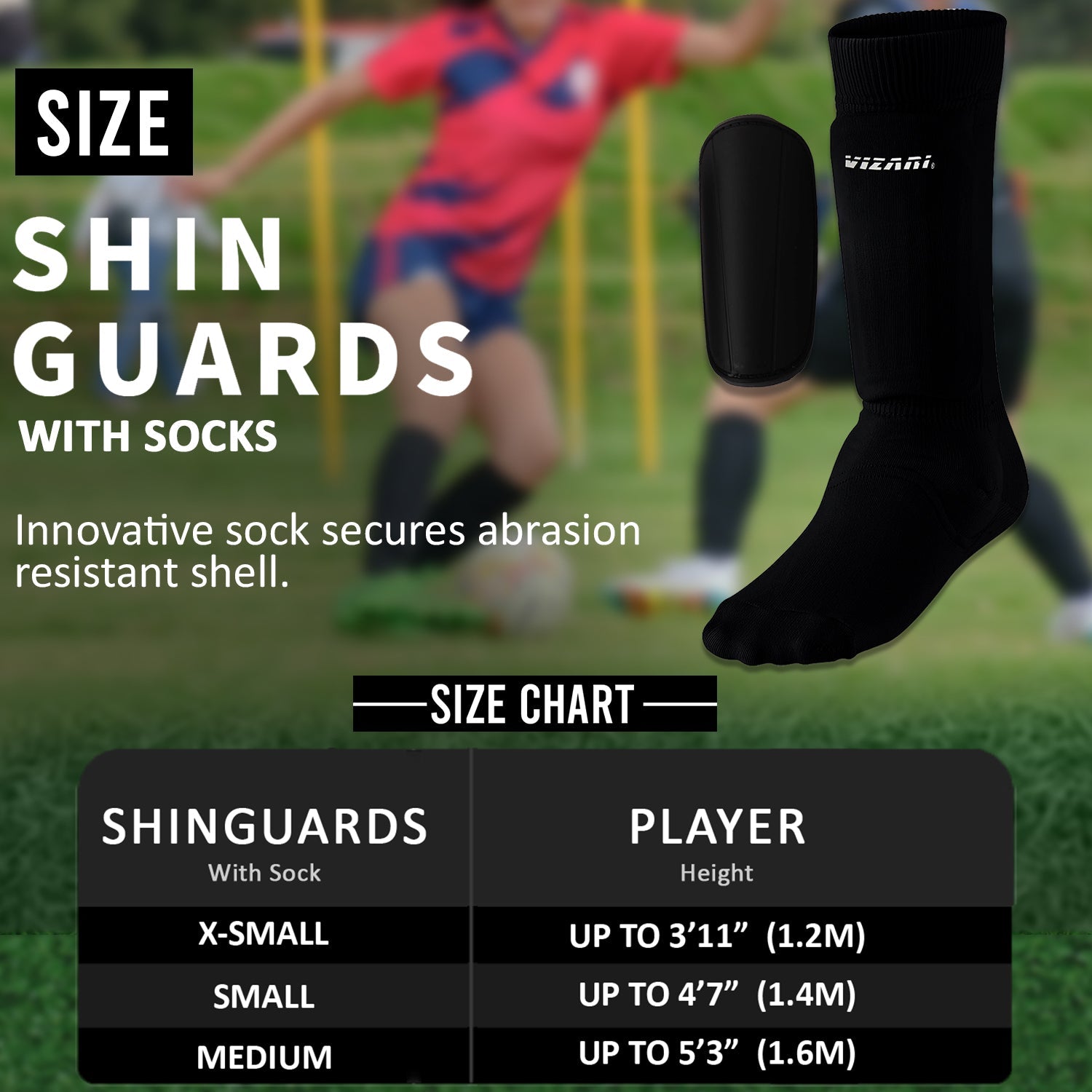 Vizari Shin-guard W/ Sock – Black