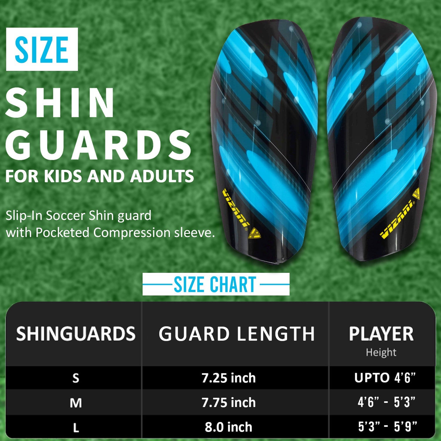 Salinas Soccer Shin Guard with Pocketed Sleeve-Sky/Black - Vizari Sports