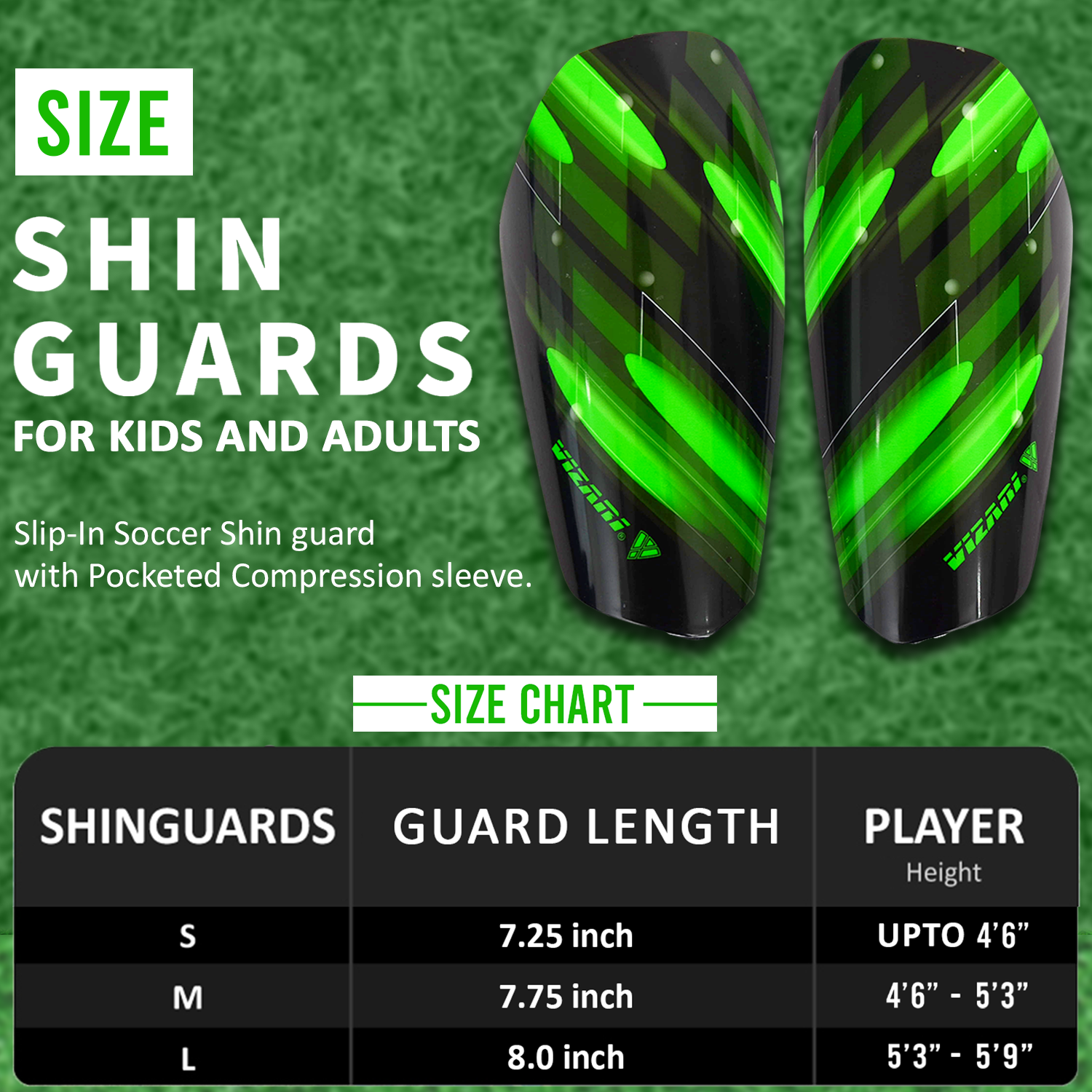 Salinas Soccer Shin Guard with Pocketed Sleeve-Green/Black - Vizari Sports