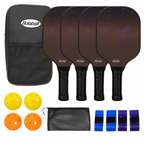 Bolaball Pickleball Paddles Set of 4 - Carbon Fiber, Black with 4 Balls, Grip Tapes, Mesh & Carry Bag, Model 317601