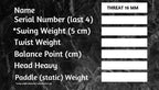 THREAT 16 SINGLES Includes custom weight card, paddle cover, paddle eraser, and lead weights.