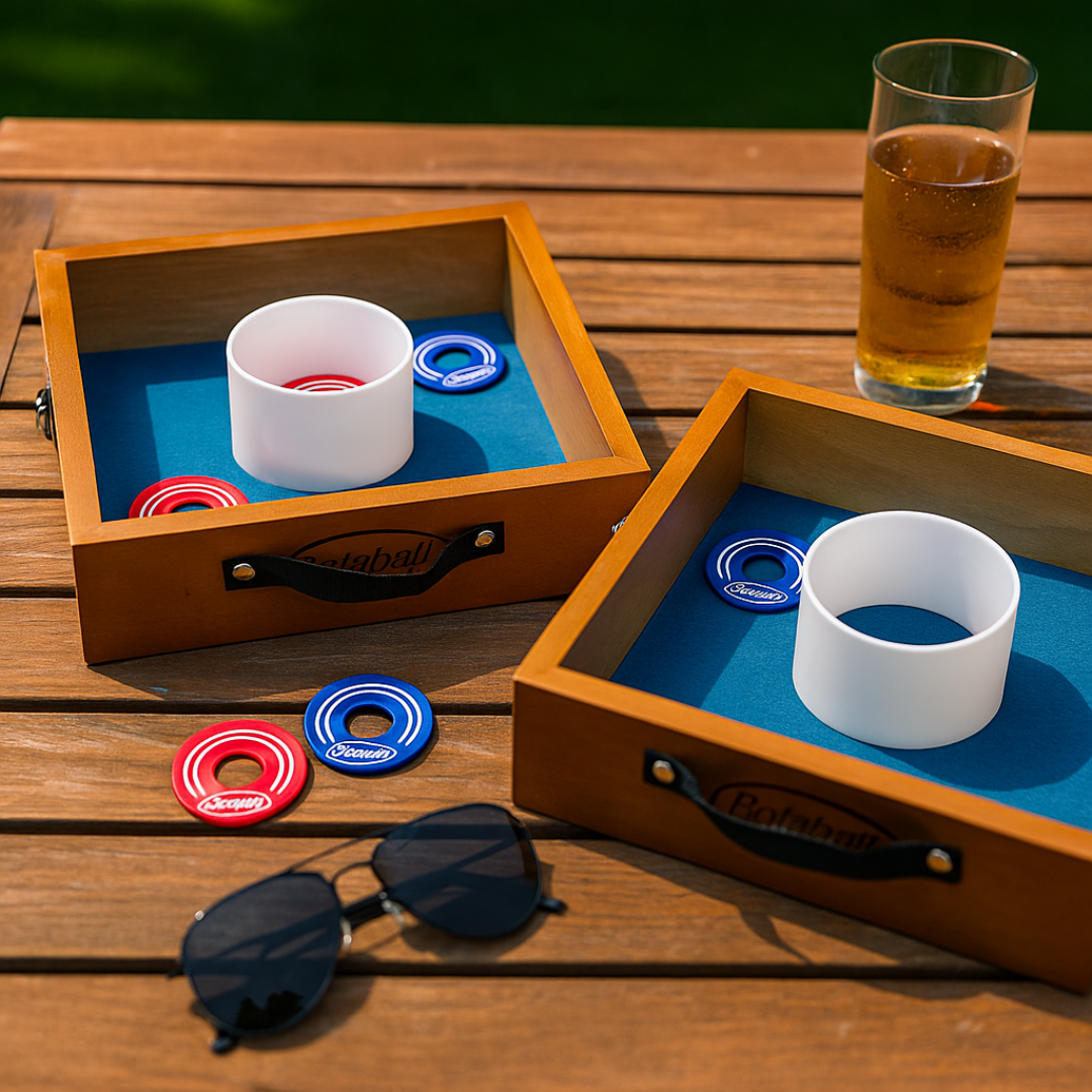 Bolaball Washer Toss Game Set - 2 Solid Wood Targets & 2.5" Washers - Outdoor Lawn Game for Family & Kids